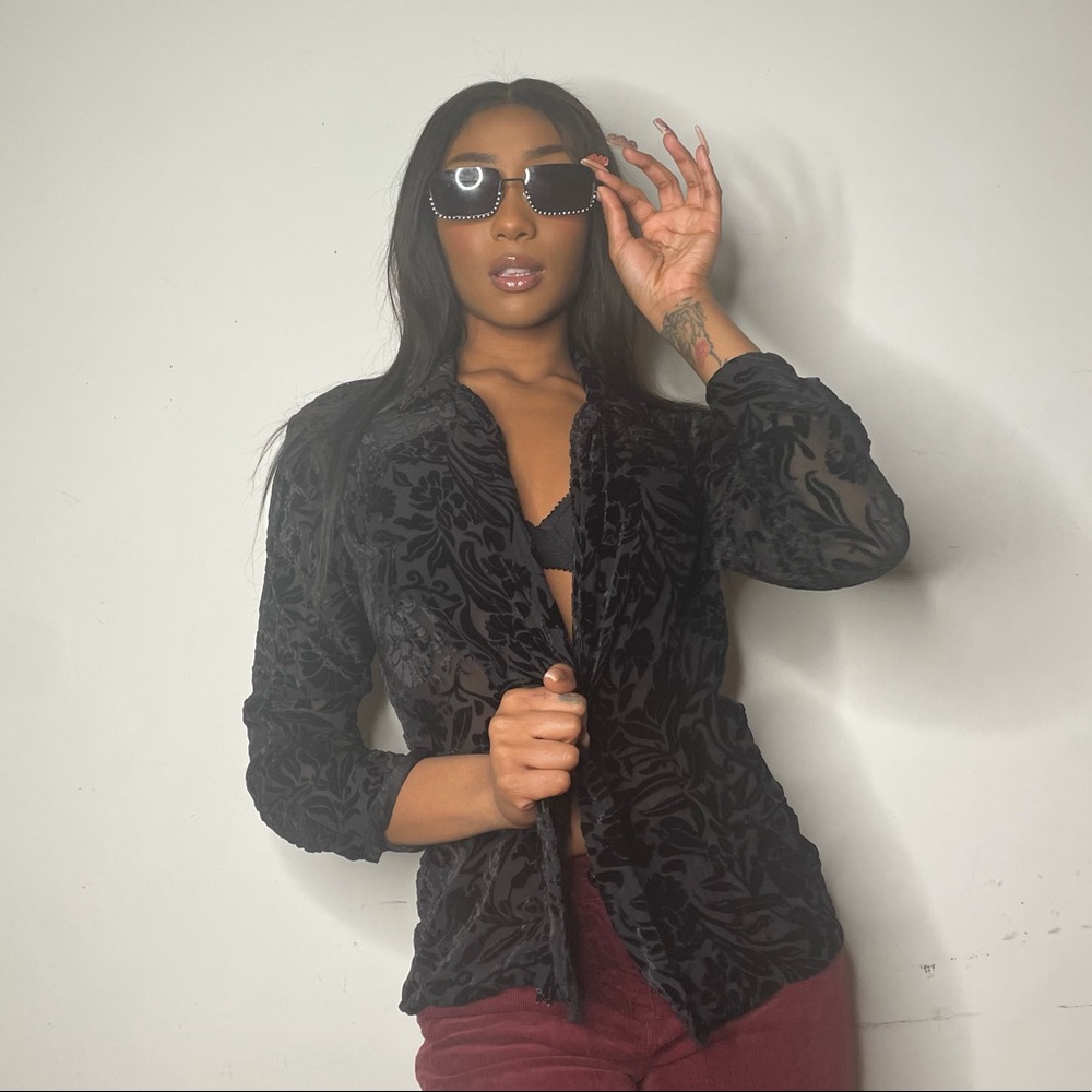 Vintage 90s Black Open Shirt